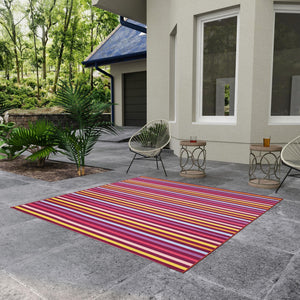 Multicolor 7' 10 x 7' 10 Outdoor Striped Square Area Rug Weather Resistant for Patio, Deck, Terrace, Balcony, Porch Geometric Pattern Waterproof Carpet for Sale at Rug Engine