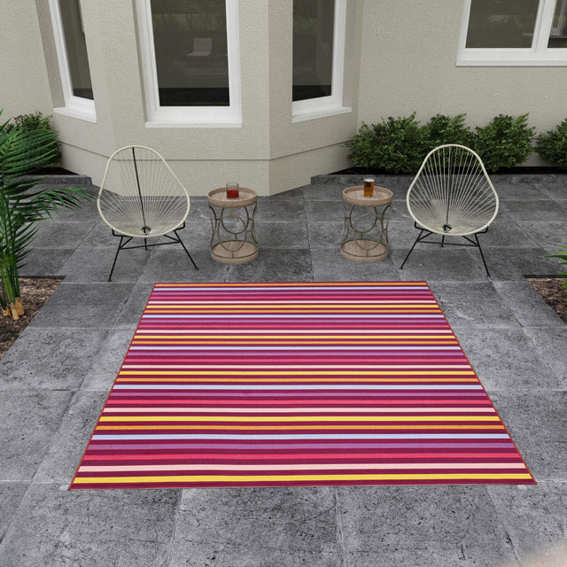 Multicolor 7' 10 x 7' 10 Outdoor Striped Square Area Rug Weather Resistant for Patio, Deck, Terrace, Balcony, Porch Geometric Pattern Waterproof Carpet for Sale at Rug Engine
