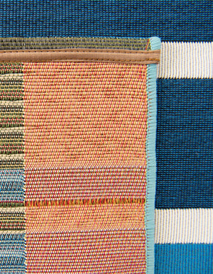 Blue 5' 3 x 8' Outdoor Striped Rectangle Area Rug Weather Resistant for Patio, Deck, Terrace, Balcony, Porch Geometric Pattern Waterproof Carpet for Sale at Rug Engine
