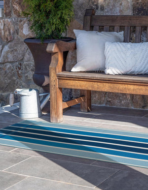 Blue 2' x 6' 1 Outdoor Striped Runner Area Rug Weather Resistant for Patio, Deck, Terrace, Balcony, Porch Geometric Pattern Waterproof Carpet for Sale at Rug Engine