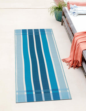 Blue 2' 7 x 10' Outdoor Striped Runner Area Rug Weather Resistant for Patio, Deck, Terrace, Balcony, Porch Geometric Pattern Waterproof Carpet for Sale at Rug Engine