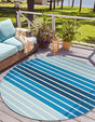 Blue 10' x 10' Outdoor Striped Round Area Rug Weather Resistant for Patio, Deck, Terrace, Balcony, Porch Geometric Pattern Waterproof Carpet for Sale at Rug Engine