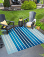Blue 7' 10 x 7' 10 Outdoor Striped Square Area Rug Weather Resistant for Patio, Deck, Terrace, Balcony, Porch Geometric Pattern Waterproof Carpet for Sale at Rug Engine