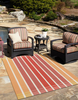 Peach and Salmon 4' 1 x 6' 1 Outdoor Striped Rectangle Area Rug Weather Resistant for Patio, Deck, Terrace, Balcony, Porch Geometric Pattern Waterproof Carpet for Sale at Rug Engine