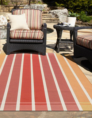 Peach and Salmon 5' 3 x 8' Outdoor Striped Rectangle Area Rug Weather Resistant for Patio, Deck, Terrace, Balcony, Porch Geometric Pattern Waterproof Carpet for Sale at Rug Engine