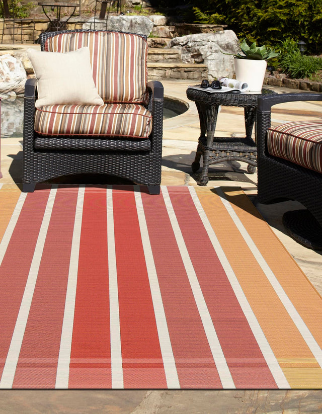 Peach and Salmon 9' x 12' Outdoor Striped Rectangle Area Rug Weather Resistant for Patio, Deck, Terrace, Balcony, Porch Geometric Pattern Waterproof Carpet for Sale at Rug Engine
