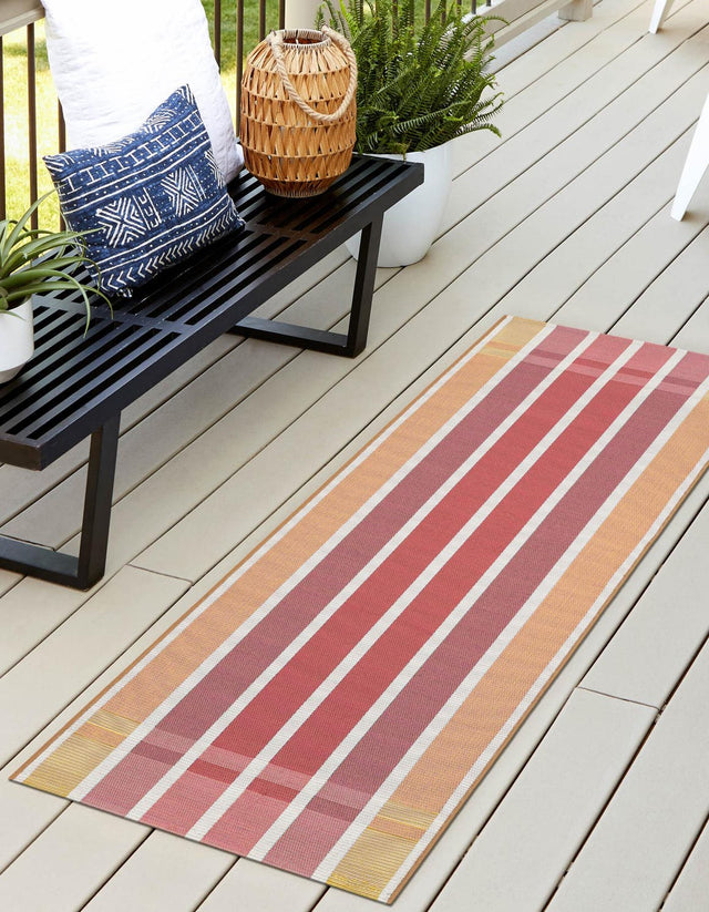 Peach and Salmon 2' x 8' Outdoor Striped Runner Area Rug Weather Resistant for Patio, Deck, Terrace, Balcony, Porch Geometric Pattern Waterproof Carpet for Sale at Rug Engine