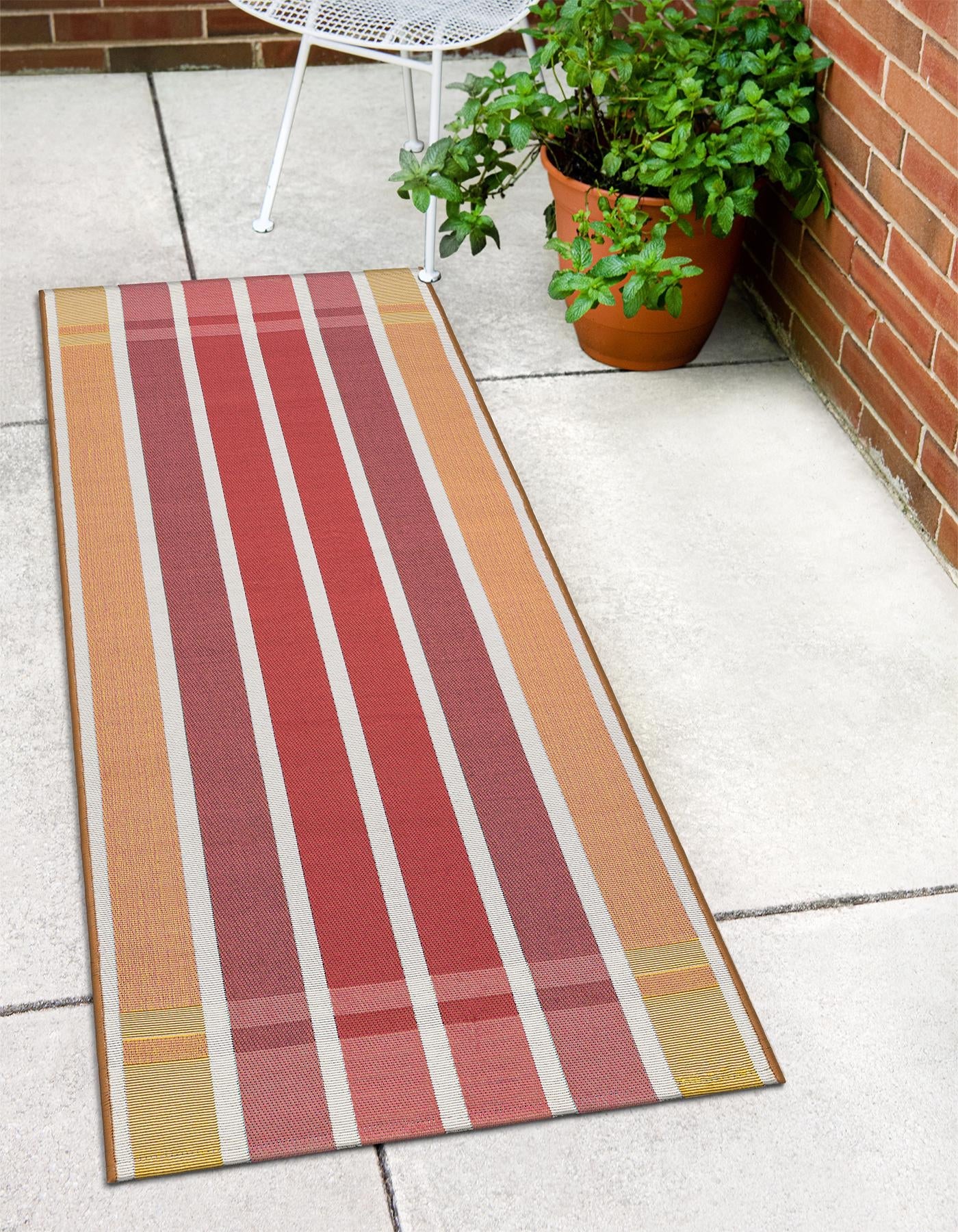 Peach and Salmon 2' x 8' Outdoor Striped Runner Area Rug Weather Resistant for Patio, Deck, Terrace, Balcony, Porch Geometric Pattern Waterproof Carpet for Sale at Rug Engine