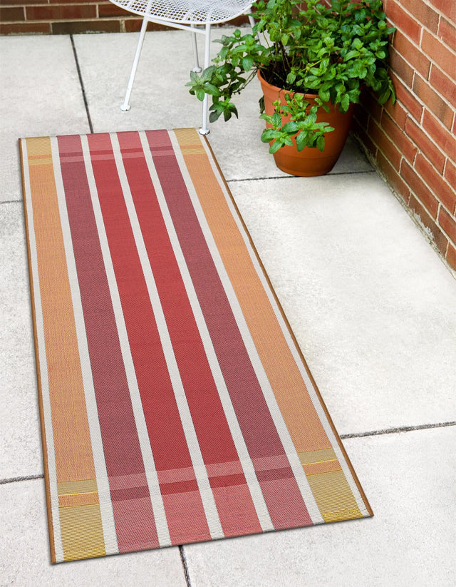 Peach and Salmon 2' x 8' Outdoor Striped Runner Area Rug Weather Resistant for Patio, Deck, Terrace, Balcony, Porch Geometric Pattern Waterproof Carpet for Sale at Rug Engine