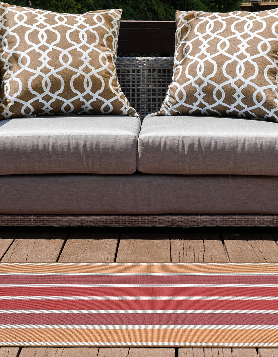 Peach and Salmon 2' x 8' Outdoor Striped Runner Area Rug Weather Resistant for Patio, Deck, Terrace, Balcony, Porch Geometric Pattern Waterproof Carpet for Sale at Rug Engine