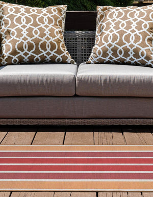 Peach and Salmon 2' x 8' Outdoor Striped Runner Area Rug Weather Resistant for Patio, Deck, Terrace, Balcony, Porch Geometric Pattern Waterproof Carpet for Sale at Rug Engine