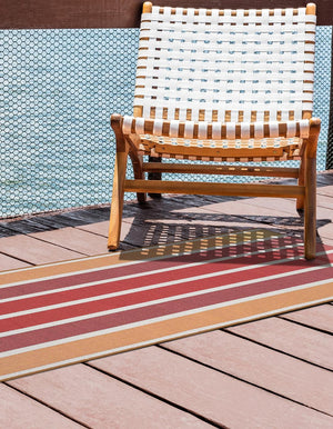 Peach and Salmon 2' 7 x 10' Outdoor Striped Runner Area Rug Weather Resistant for Patio, Deck, Terrace, Balcony, Porch Geometric Pattern Waterproof Carpet for Sale at Rug Engine