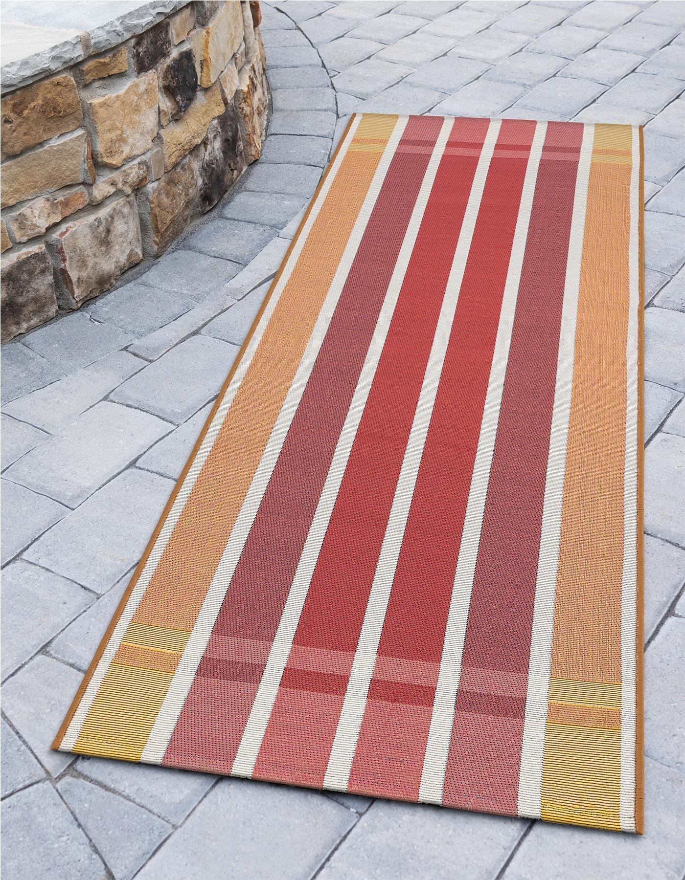 Peach and Salmon 2' 7 x 10' Outdoor Striped Runner Area Rug Weather Resistant for Patio, Deck, Terrace, Balcony, Porch Geometric Pattern Waterproof Carpet for Sale at Rug Engine