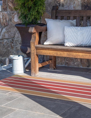 Peach and Salmon 2' x 8' Outdoor Striped Runner Area Rug Weather Resistant for Patio, Deck, Terrace, Balcony, Porch Geometric Pattern Waterproof Carpet for Sale at Rug Engine