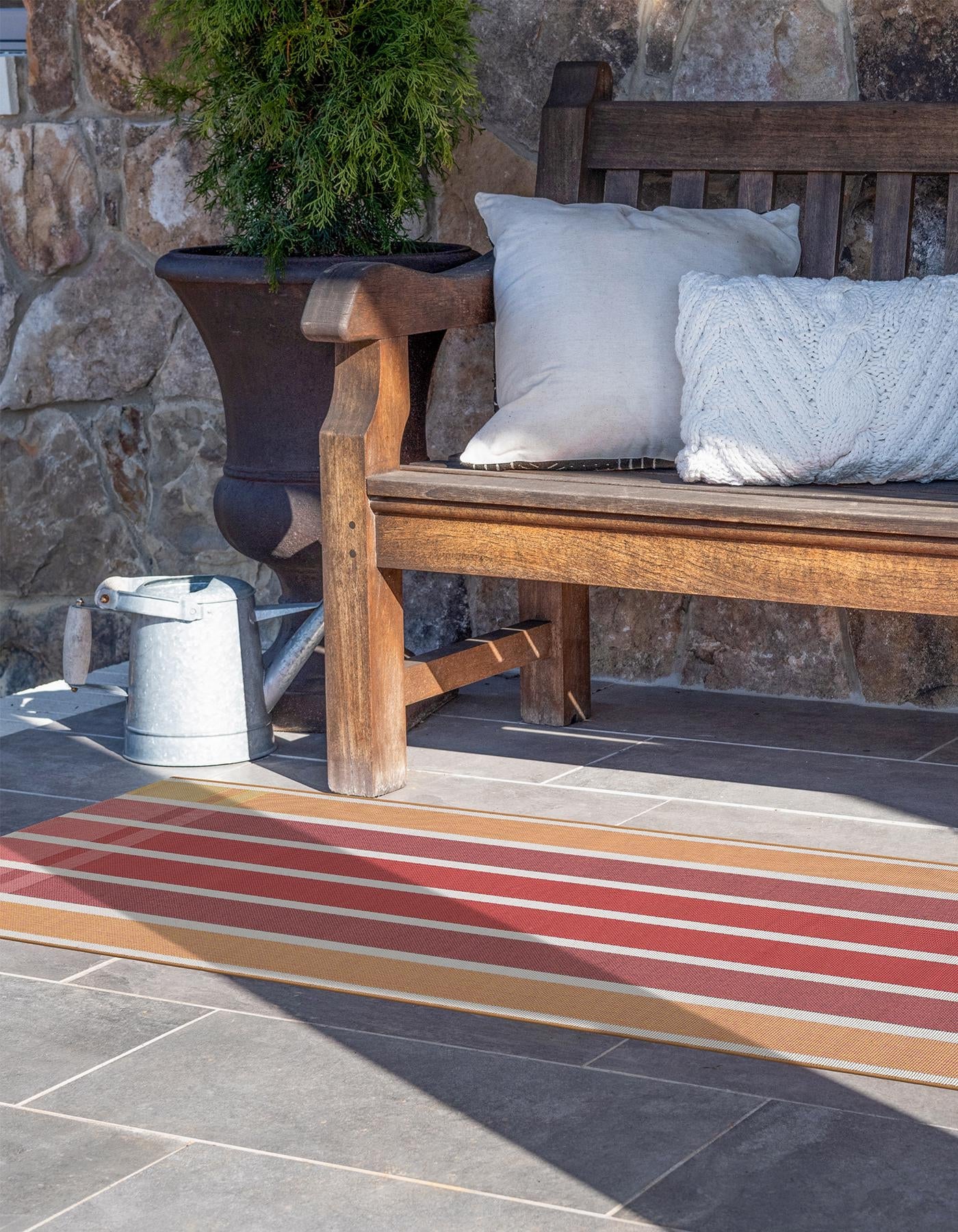 Peach and Salmon 2' 7 x 10' Outdoor Striped Runner Area Rug Weather Resistant for Patio, Deck, Terrace, Balcony, Porch Geometric Pattern Waterproof Carpet for Sale at Rug Engine