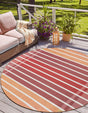 Peach and Salmon 3' 1 x 3' 1 Outdoor Striped Round Area Rug Weather Resistant for Patio, Deck, Terrace, Balcony, Porch Geometric Pattern Waterproof Carpet for Sale at Rug Engine