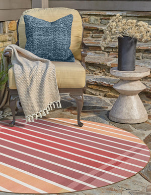 Peach and Salmon 3' 1 x 3' 1 Outdoor Striped Round Area Rug Weather Resistant for Patio, Deck, Terrace, Balcony, Porch Geometric Pattern Waterproof Carpet for Sale at Rug Engine