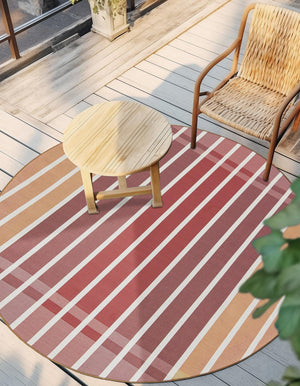 Peach and Salmon 3' 1 x 3' 1 Outdoor Striped Round Area Rug Weather Resistant for Patio, Deck, Terrace, Balcony, Porch Geometric Pattern Waterproof Carpet for Sale at Rug Engine