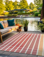 Peach and Salmon 10' x 10' Outdoor Striped Square Area Rug Weather Resistant for Patio, Deck, Terrace, Balcony, Porch Geometric Pattern Waterproof Carpet for Sale at Rug Engine