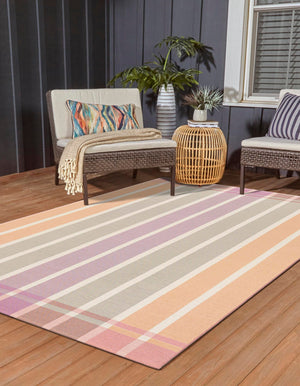Pink and Lavender 9' x 12' Outdoor Striped Rectangle Rug