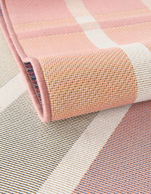 Pink and Lavender 6' 1 x 9' Outdoor Striped Rectangle Area Rug Weather Resistant for Patio, Deck, Terrace, Balcony, Porch Geometric Pattern Waterproof Carpet for Sale at Rug Engine