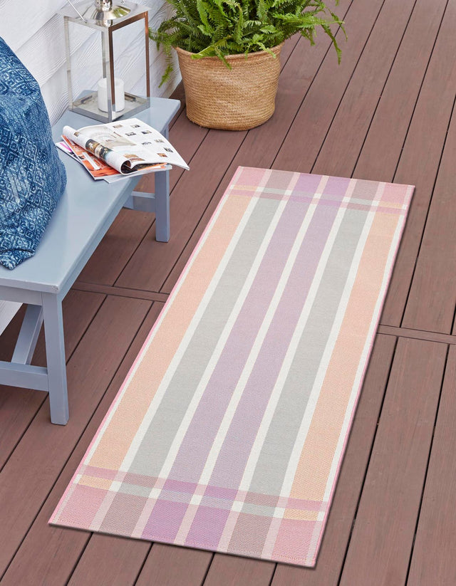 Pink and Lavender 2' 7 x 10' Outdoor Striped Runner Area Rug Weather Resistant for Patio, Deck, Terrace, Balcony, Porch Geometric Pattern Waterproof Carpet for Sale at Rug Engine