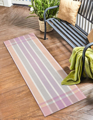 Pink and Lavender 2' 7 x 10' Outdoor Striped Runner Area Rug Weather Resistant for Patio, Deck, Terrace, Balcony, Porch Geometric Pattern Waterproof Carpet for Sale at Rug Engine
