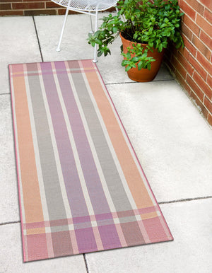 Pink and Lavender 2' 7 x 10' Outdoor Striped Runner Area Rug Weather Resistant for Patio, Deck, Terrace, Balcony, Porch Geometric Pattern Waterproof Carpet for Sale at Rug Engine