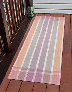Pink and Lavender 2' 7 x 10' Outdoor Striped Runner Area Rug Weather Resistant for Patio, Deck, Terrace, Balcony, Porch Geometric Pattern Waterproof Carpet for Sale at Rug Engine