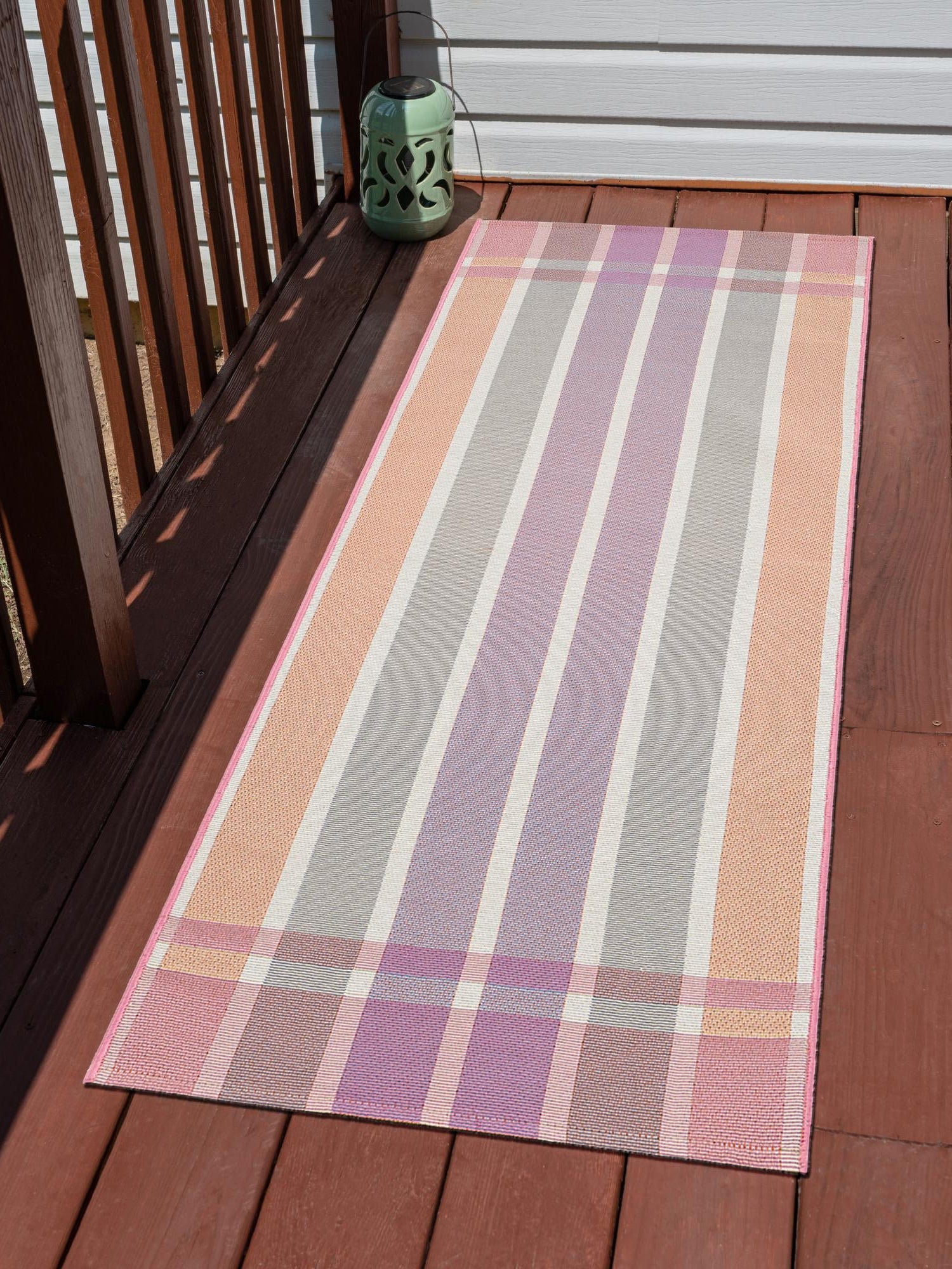 Pink and Lavender 2' 7 x 12' Outdoor Striped Runner Area Rug Weather Resistant for Patio, Deck, Terrace, Balcony, Porch Geometric Pattern Waterproof Carpet for Sale at Rug Engine