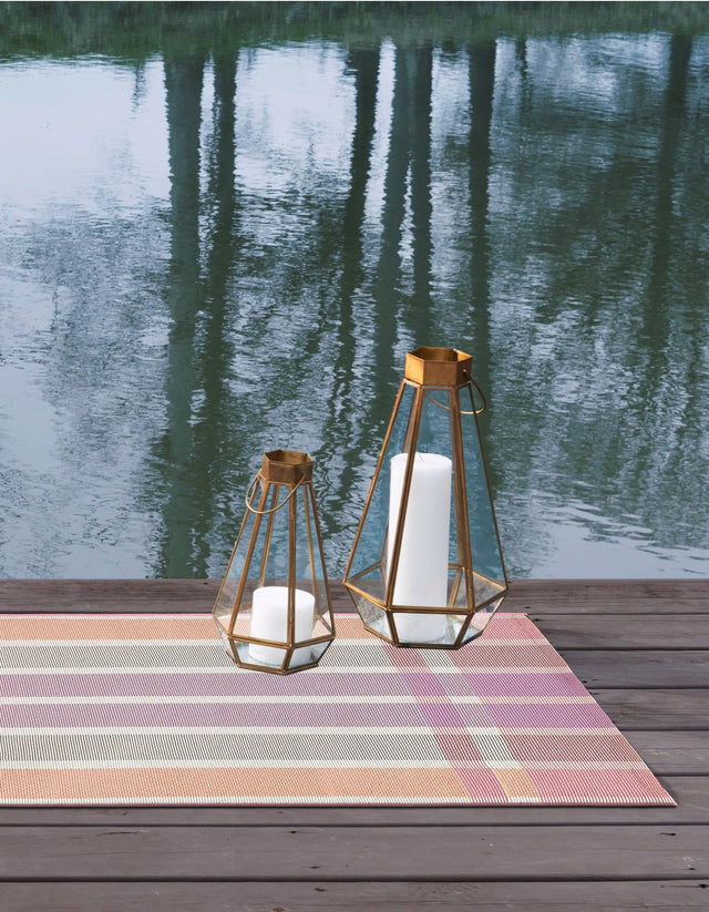 Pink and Lavender 2' 7 x 12' Outdoor Striped Runner Area Rug Weather Resistant for Patio, Deck, Terrace, Balcony, Porch Geometric Pattern Waterproof Carpet for Sale at Rug Engine