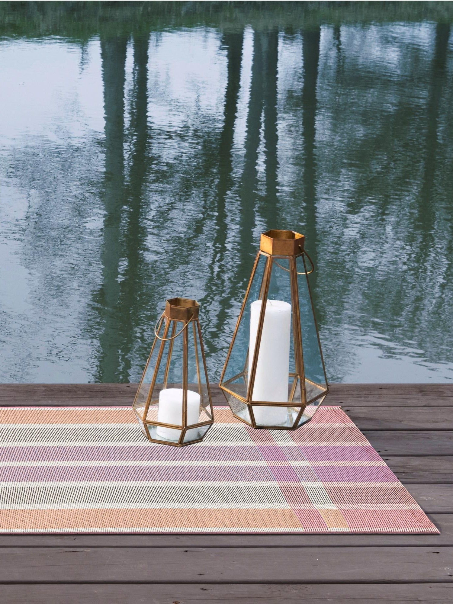 Pink and Lavender 2' x 6' 1 Outdoor Striped Runner Area Rug Weather Resistant for Patio, Deck, Terrace, Balcony, Porch Geometric Pattern Waterproof Carpet for Sale at Rug Engine
