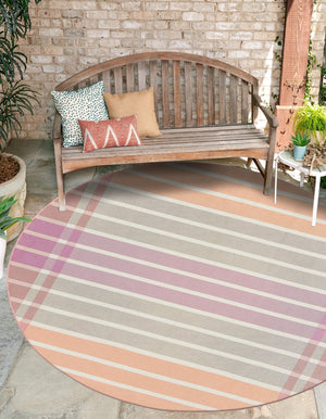 Pink and Lavender 6' 1 x 6' 1 Outdoor Striped Round Rug