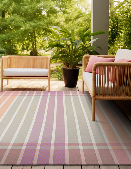 Pink and Lavender 8' x 8' Outdoor Striped Square Rug