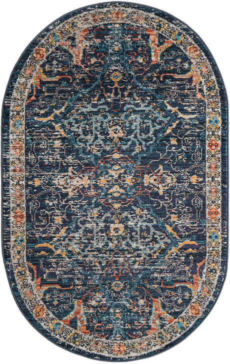 Navy Blue 3' 3 x 5' 3 Lola Oval Area Rug Polypropylene With Jute Backing Traditional Pattern Easy Clean Carpet for Home Interior Design for Sale at Rug Engine