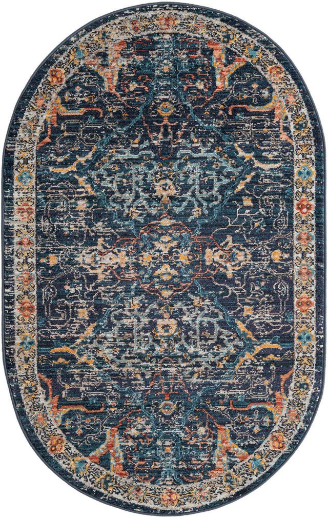 Navy Blue 3' 3 x 5' 3 Lola Oval Area Rug Polypropylene With Jute Backing Traditional Pattern Easy Clean Carpet for Home Interior Design for Sale at Rug Engine