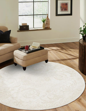 Ivory 4' 1 x 4' 1 Finsbury Round Area Rug 60% Polypropylene & 40% Polyester Contemporary Carpet for Living Rooms, Dining, Offices for Sale at Rug Engine