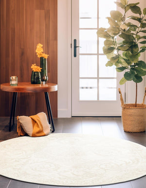 Ivory 7' 10 x 7' 10 Finsbury Round Area Rug 60% Polypropylene & 40% Polyester Contemporary Carpet for Living Rooms, Dining, Offices for Sale at Rug Engine