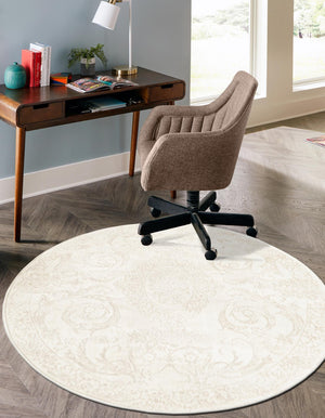 Ivory 6' 1 x 6' 1 Finsbury Round Area Rug 60% Polypropylene & 40% Polyester Contemporary Carpet for Living Rooms, Dining, Offices for Sale at Rug Engine