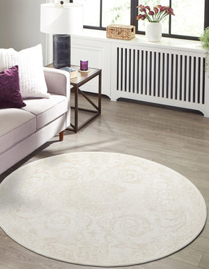 Ivory 10' x 10' Finsbury Round Area Rug 60% Polypropylene & 40% Polyester Contemporary Carpet for Living Rooms, Dining, Offices for Sale at Rug Engine
