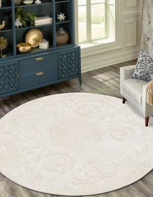 Ivory 10' x 10' Finsbury Round Area Rug 60% Polypropylene & 40% Polyester Contemporary Carpet for Living Rooms, Dining, Offices for Sale at Rug Engine