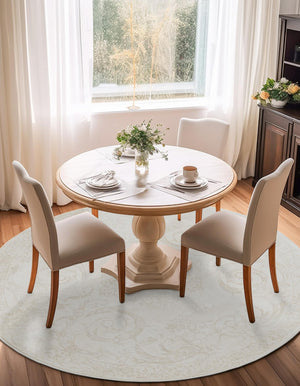 Ivory 4' 1 x 4' 1 Finsbury Round Area Rug 60% Polypropylene & 40% Polyester Contemporary Carpet for Living Rooms, Dining, Offices for Sale at Rug Engine