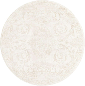 Ivory 4' 1 x 4' 1 Finsbury Round Area Rug 60% Polypropylene & 40% Polyester Contemporary Carpet for Living Rooms, Dining, Offices for Sale at Rug Engine