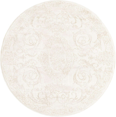 Ivory 4' 1 x 4' 1 Finsbury Round Area Rug 60% Polypropylene & 40% Polyester Contemporary Carpet for Living Rooms, Dining, Offices for Sale at Rug Engine