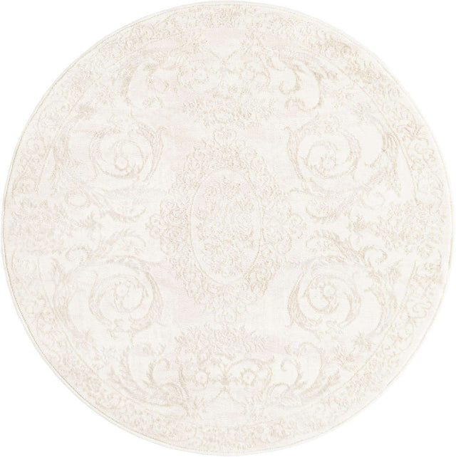 Ivory 4' 1 x 4' 1 Finsbury Round Area Rug 60% Polypropylene & 40% Polyester Contemporary Carpet for Living Rooms, Dining, Offices for Sale at Rug Engine
