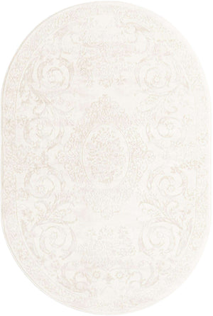Ivory 4' 1 x 6' 1 Finsbury Oval Area Rug 60% Polypropylene & 40% Polyester Contemporary Carpet for Living Rooms, Dining, Offices for Sale at Rug Engine