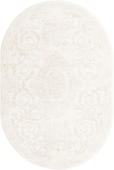 Ivory 4' 1 x 6' 1 Finsbury Oval Area Rug 60% Polypropylene & 40% Polyester Contemporary Carpet for Living Rooms, Dining, Offices for Sale at Rug Engine