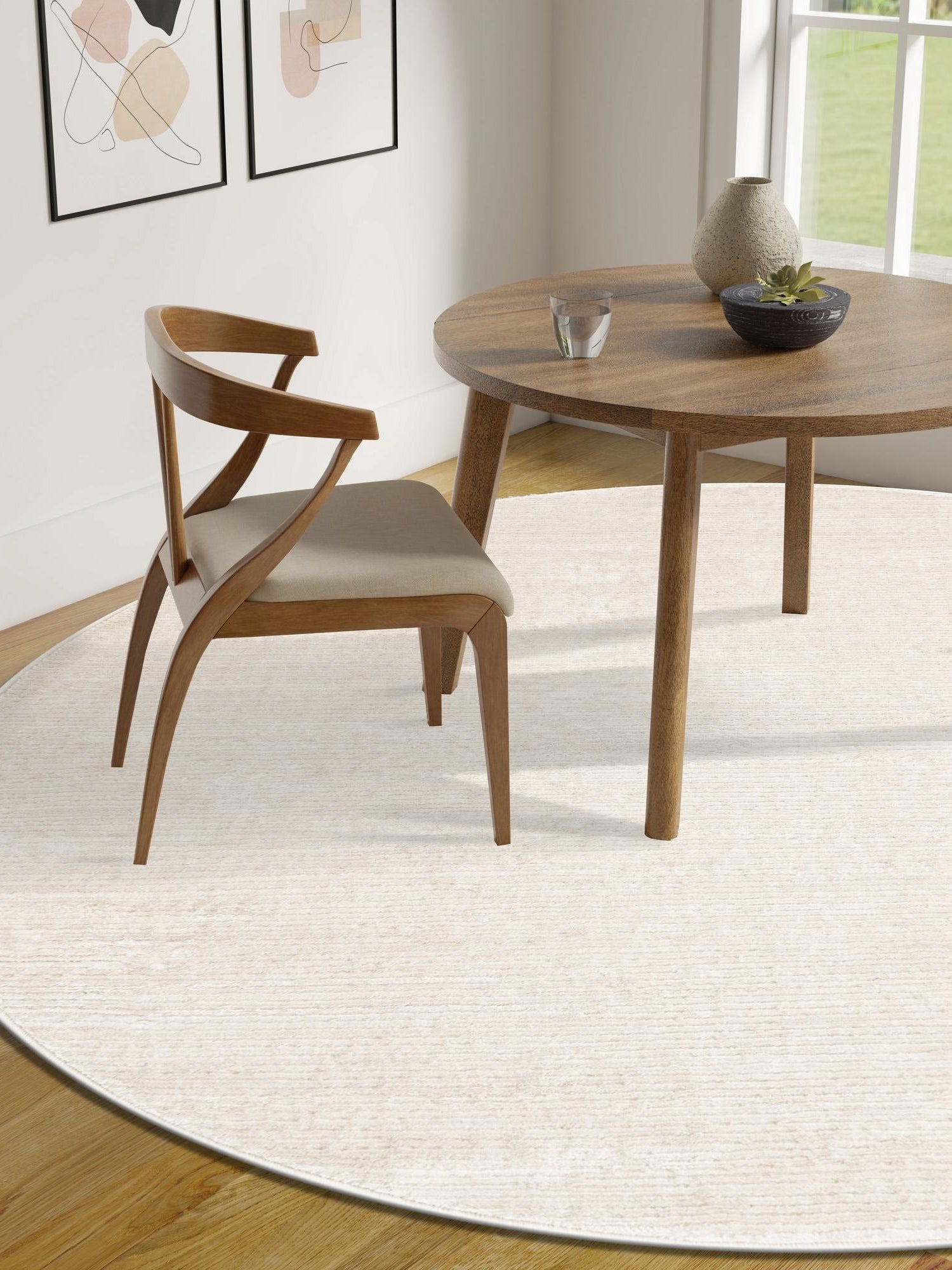 Ivory 6' 1 x 6' 1 Finsbury Round Area Rug 60% Polypropylene & 40% Polyester Contemporary Carpet for Living Rooms, Dining, Offices for Sale at Rug Engine