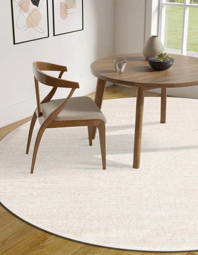 Ivory 10' x 10' Finsbury Round Area Rug 60% Polypropylene & 40% Polyester Contemporary Carpet for Living Rooms, Dining, Offices for Sale at Rug Engine