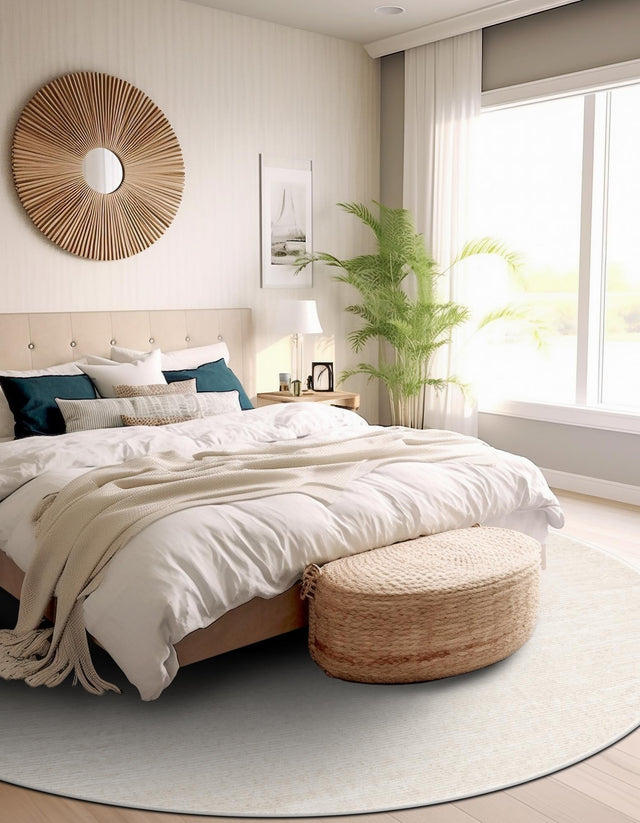 Ivory 5' 3 x 5' 3 Finsbury Round Area Rug 60% Polypropylene & 40% Polyester Contemporary Carpet for Living Rooms, Dining, Offices for Sale at Rug Engine